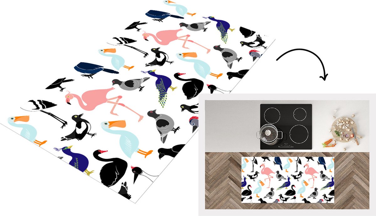KitchenYeah Keukenloper - Loper keuken - Patronen - Vogel - Flamingo - 120x60 cm - Keukenloper vinyl Multicolor