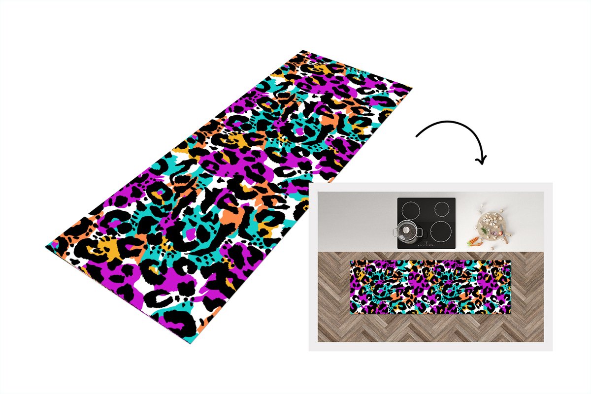 KitchenYeah Keukenloper - Loper keuken - Regenboog - Panter - Patronen - 150x50 cm - Keukenloper vinyl Multicolor