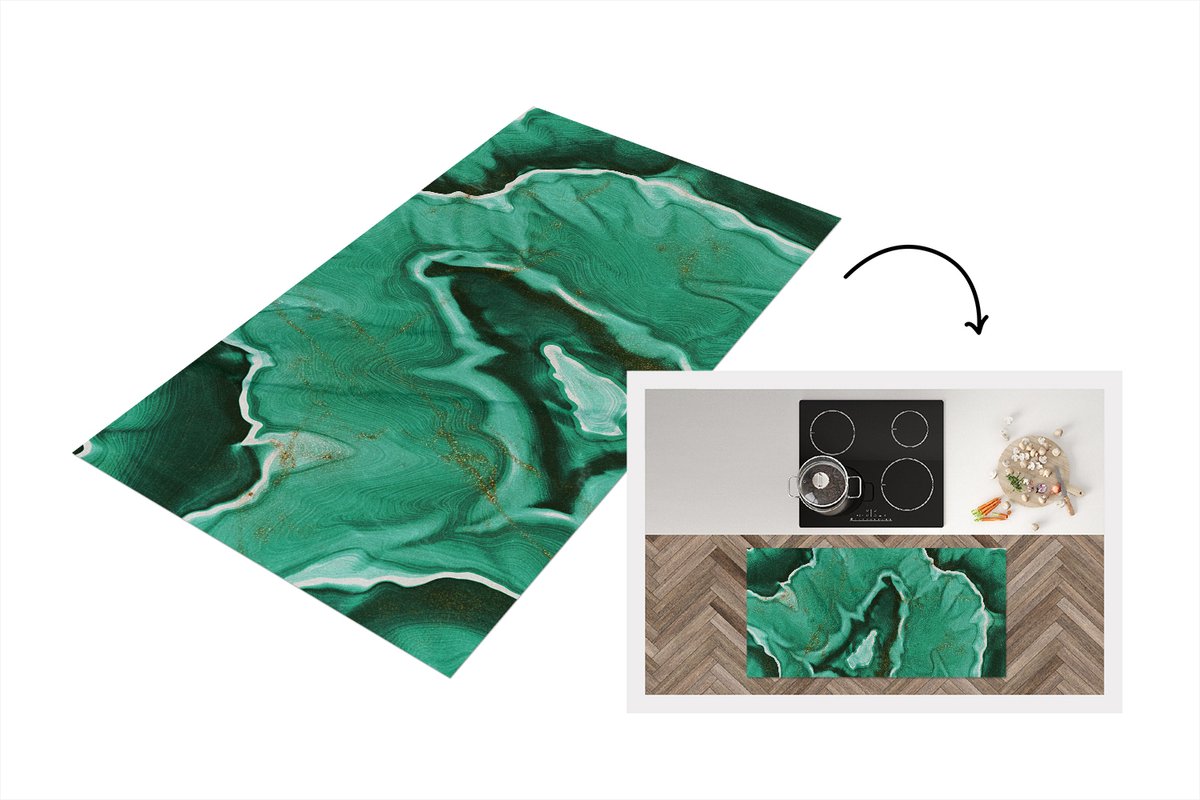 KitchenYeah Keukenloper - Loper keuken - Marmer - Aqua - Patronen - Keukenloper vinyl, foto 2