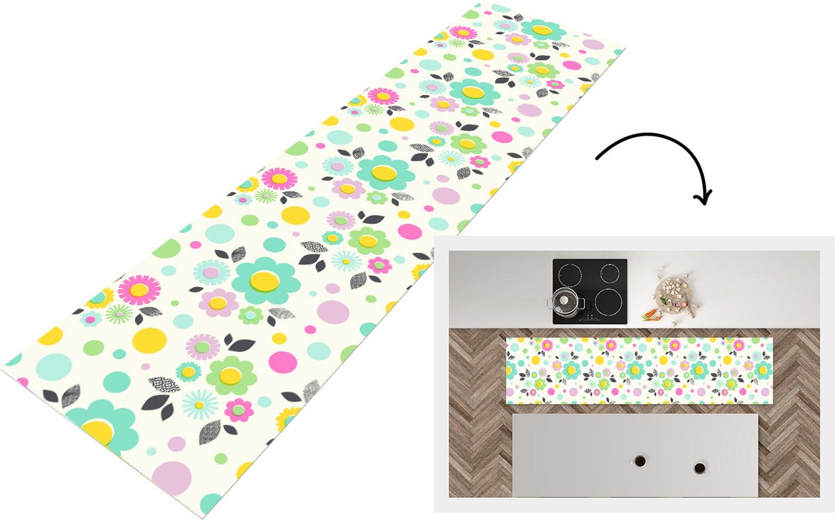 KitchenYeah Keukenloper - Loper keuken - Patronen - Bloemen - Bladeren - 240x60 cm - Keukenloper vinyl Multicolor