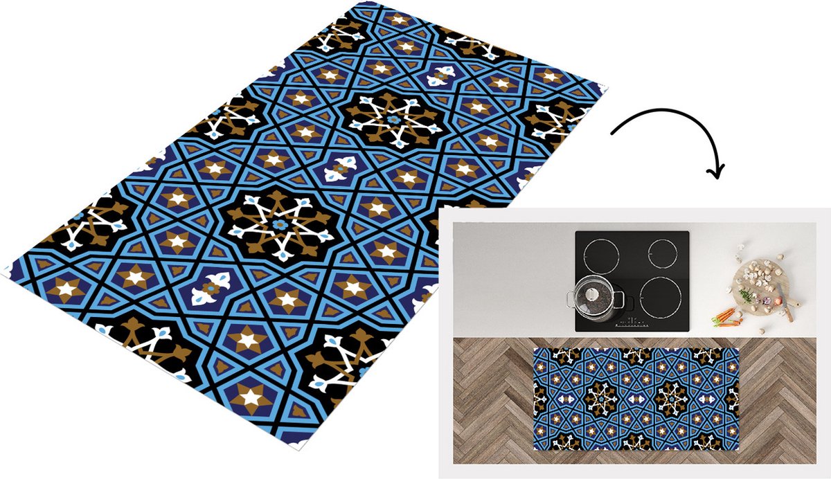 KitchenYeah Keukenloper - Loper keuken - Mozaïek - Azië - Patronen - 120x60 cm - Keukenloper vinyl Multicolor