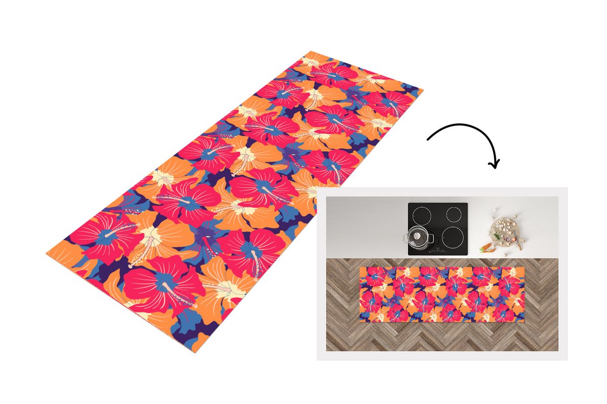 Keukenloper - Loper keuken - Zomer - Bloemen - Hawaii - Patronen - 180x60 cm - Keukenloper