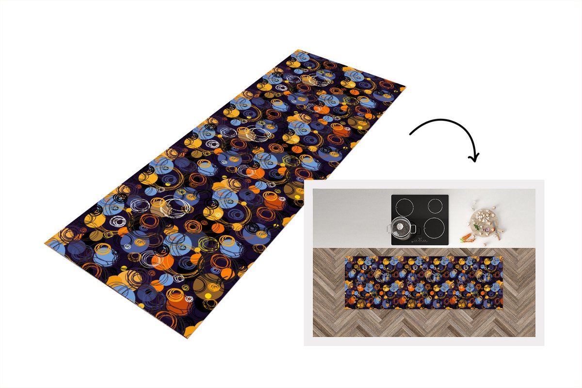 KitchenYeah Keukenloper - Loper keuken - Patroon - Abstract - Ringen - 180x60 cm - Keukenloper vinyl Multicolor
