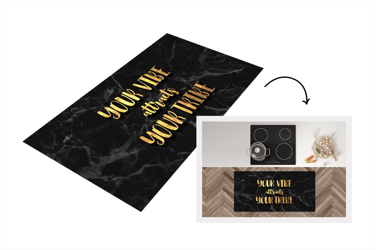 KitchenYeah Keukenloper - Loper keuken - Quotes - Spreuken - Goud - Marmer - 120x60 cm - Keukenloper vinyl Multicolor