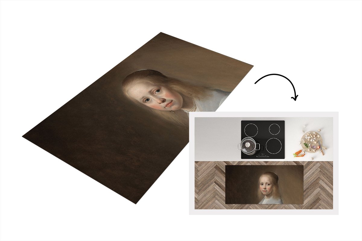 KitchenYeah Keukenloper - Loper keuken - een meisje in het blauw - Schilderij van Johannes Cornelisz. Verspronck - Keukenloper vinyl, foto 2