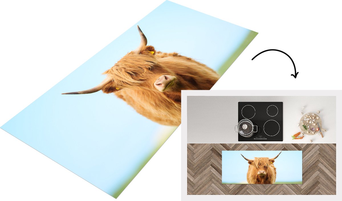 KitchenYeah Keukenloper - Loper keuken - Schotse hooglander - Haar - Gras - 120x50 cm - Keukenloper vinyl Multicolor