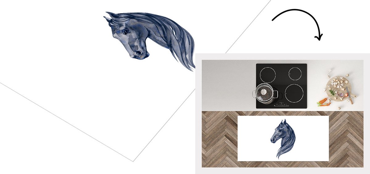 KitchenYeah Keukenloper - Loper keuken - Paard - Waterverf - Blauw - 120x60 cm - Keukenloper vinyl Multicolor