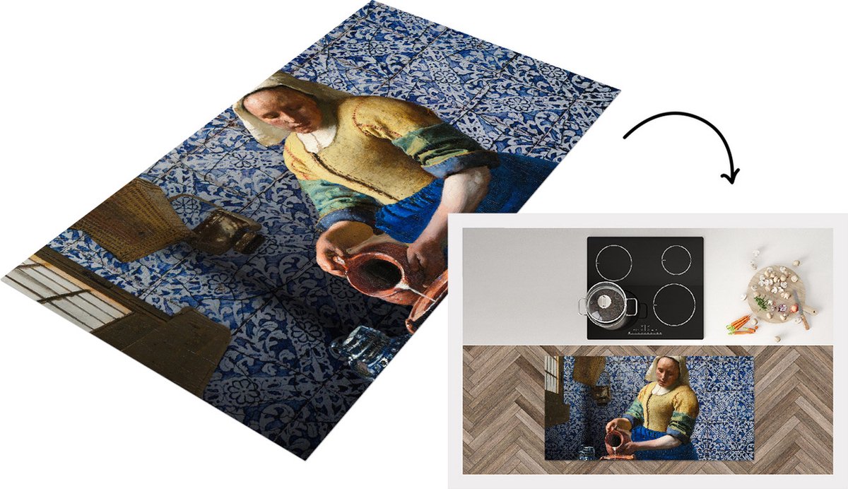 KitchenYeah Keukenloper - Loper keuken - Melkmeisje - Delfts Blauw - Vermeer - 120x60 cm - Keukenloper vinyl Multicolor