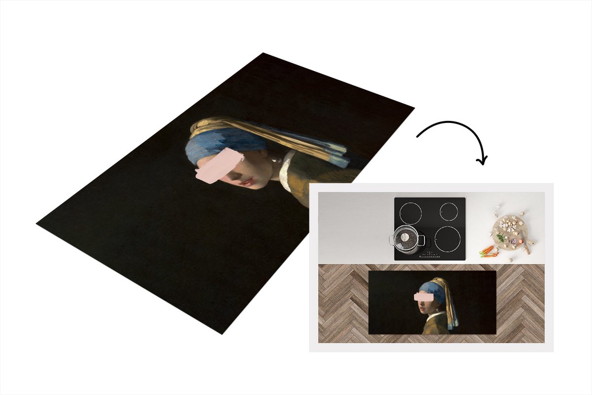 KitchenYeah Keukenloper - Loper keuken - Meisje met de parel - Vermeer - Verf - 120x60 cm - Keukenloper vinyl Multicolor