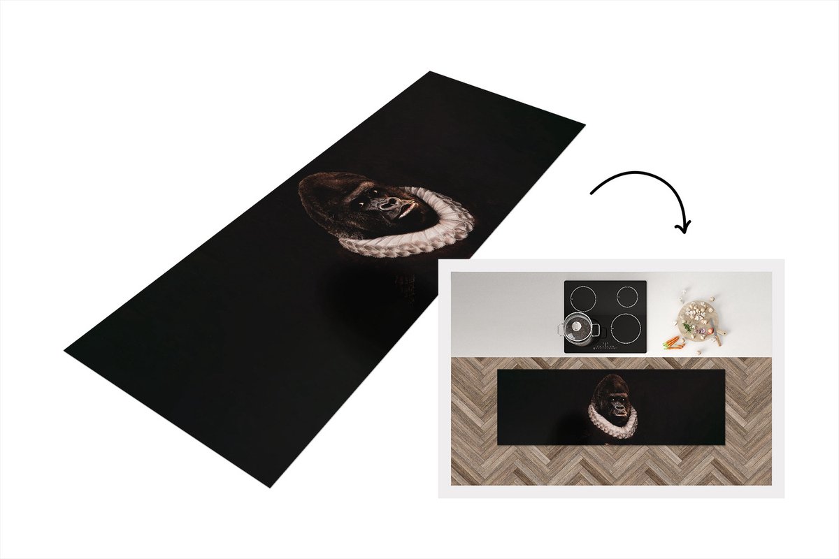 KitchenYeah Keukenloper - Loper keuken - Aap - Schilderij - Dierenkop - 180x60 cm - Keukenloper vinyl Multicolor
