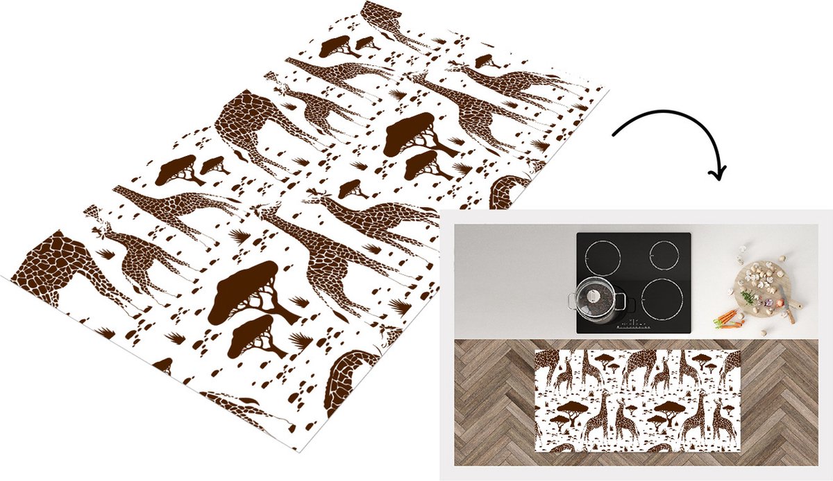 KitchenYeah Keukenloper - Loper keuken - Giraf - Patronen - Boom - 120x60 cm - Keukenloper vinyl Multicolor