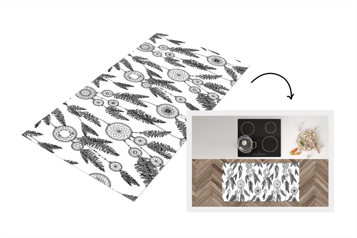 KitchenYeah Keukenloper - Loper keuken - Droomvanger - Veren - Indiaan - Patronen - 120x60 cm - Keukenloper vinyl Multicolor