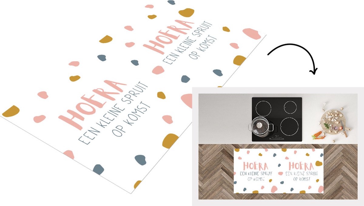 KitchenYeah Keukenloper - Loper keuken - Zwangerschap aankondiging - Quotes - Hoera een spruit op komst - Spreuken - 120x60 cm - Keukenloper vinyl Multicolor