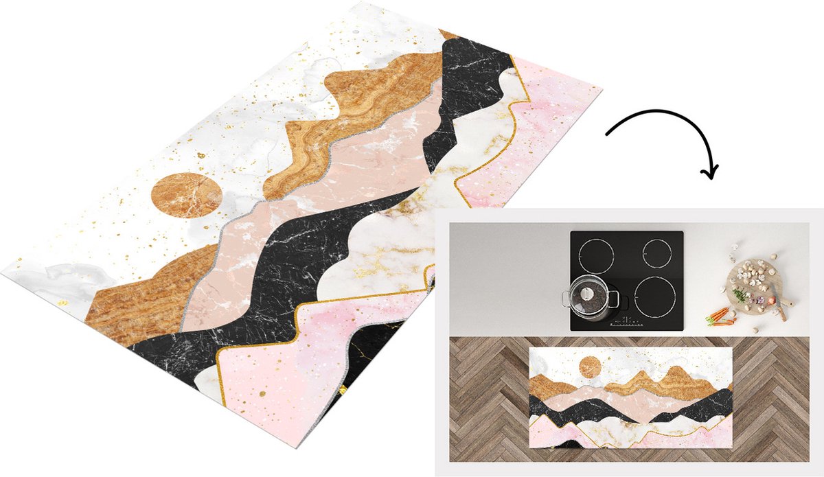 KitchenYeah Keukenloper - Loper keuken - Marmer - Bergen - Zon - 120x60 cm - Keukenloper vinyl Multicolor