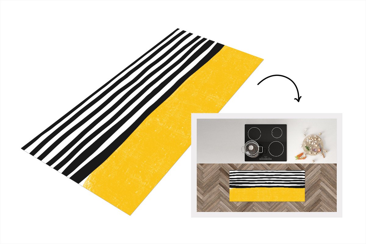 KitchenYeah Keukenloper - Loper keuken - Design - Geel - Zwart - Wit - Keukenloper vinyl Multicolor