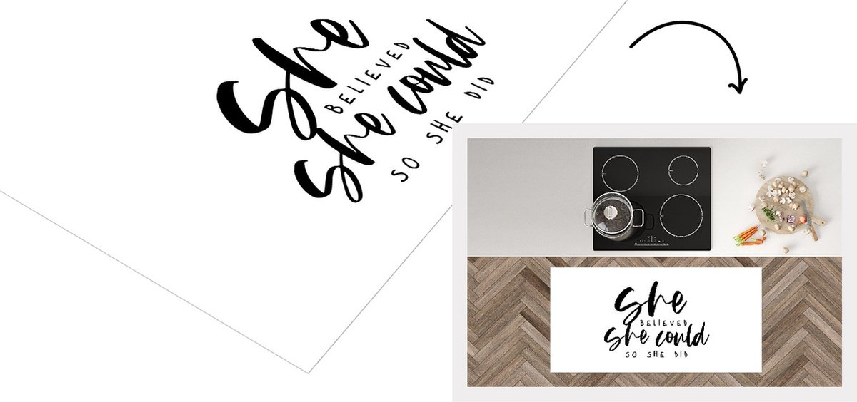 KitchenYeah Keukenloper - Loper keuken - Quotes - She believed she could so she did - Spreuken - 120x60 cm - Keukenloper vinyl Multicolor