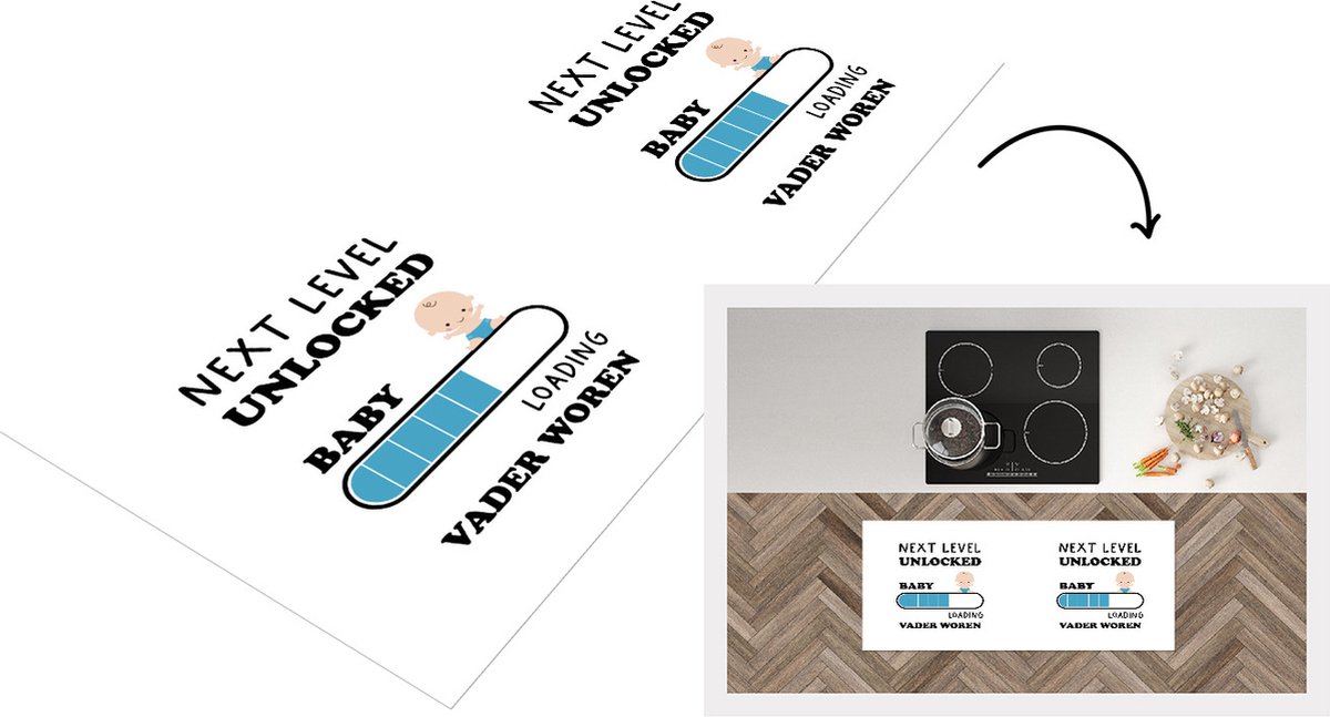 KitchenYeah Keukenloper - Loper keuken - Next level unlocked: baby. Loading vader worden - Spreuken - Quotes - Papa - 120x50 cm - Keukenloper vinyl Multicolor