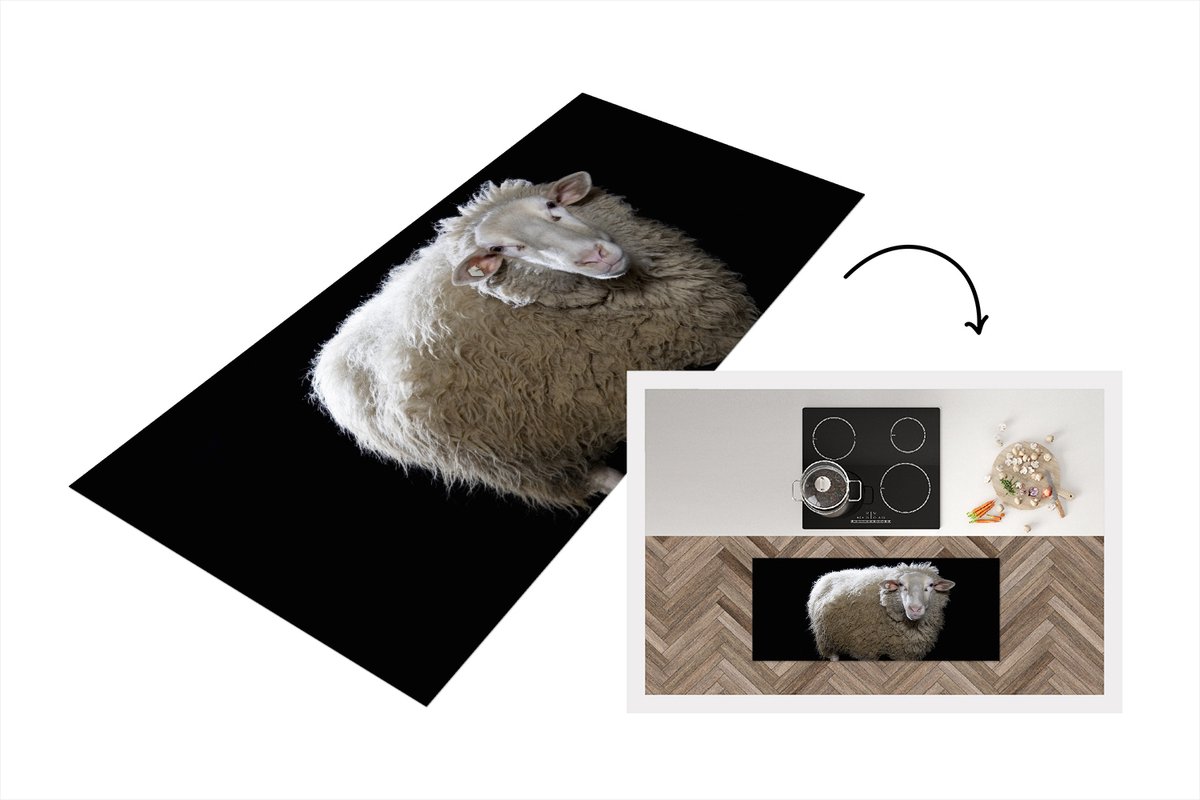 KitchenYeah Keukenloper - Loper keuken - Schaap - Boerderijdieren - Zwart - 120x50 cm - Keukenloper vinyl Multicolor