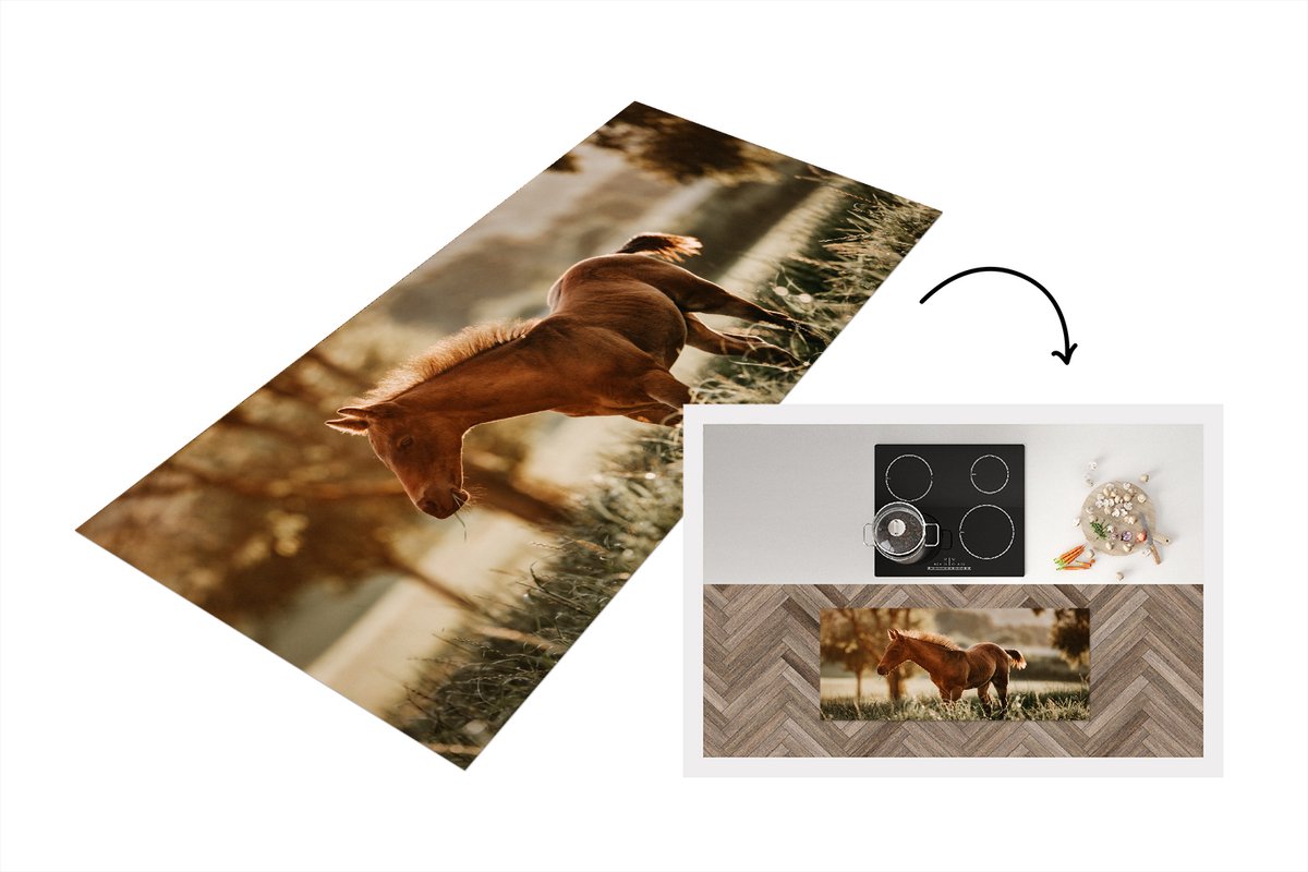 KitchenYeah Keukenloper - Loper keuken - Paard - Licht - Weide - 120x50 cm - Keukenloper vinyl Multicolor