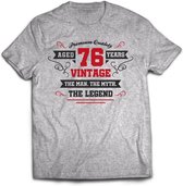 76 Jaar Legend - Feest kado T-Shirt Heren / Dames - Antraciet Grijs / Rood - Perfect Verjaardag Cadeau Shirt - grappige Spreuken, Zinnen en Teksten. Maat M