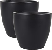 2x pot de fleurs / cache-pot au look scandinave épuré noir Dia 20 cm et Hauteur 19 cm brillant