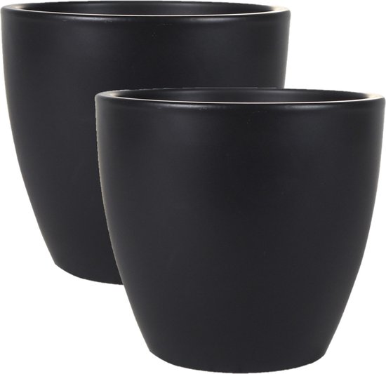 2x stuks plantenpot/bloempot in een strakke Scandinavische look zwart Dia 20 cm en Hoogte 19 cm glanzend