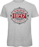 1947 The One And Only | Feest Kado T-Shirt Heren - Dames | Antraciet - Donker Rood | Perfect Verjaardag Cadeau Shirt | Grappige Spreuken - Zinnen - Teksten | Maat 3XL