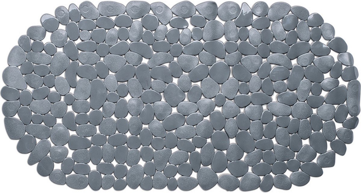 Wicotex grijze anti-slip badmat - 68 x 35 cm - ovaal - Badkuip mat - Schimmelbestendig - Anti-slip grip mat voor douche/bad