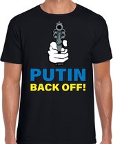 Putin back off t-shirt zwart heren - pistool- Oekraine protest/ demonstratie shirt met Oekraiense vlag in letters M