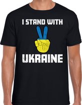 I stand with Ukraine t-shirt zwart heren - Oekraine protest/ demonstratie shirt met Oekraiense vlag in vingers S