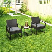 Milo Labels Sunbreeze Tuinset - Tuinset 2 persoons - Tuintafel - Tuinstoelen - Rotan Tuinset - Zwart