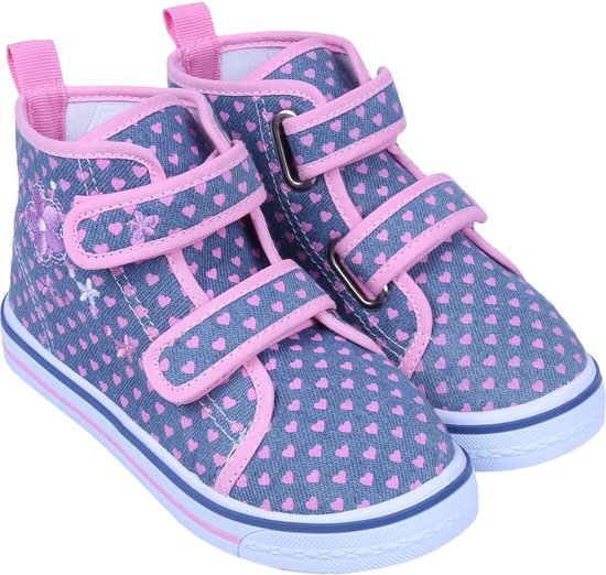 Grijs-roze sneakers met hoge hartjes en klittenband
