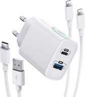 iPhone-snellader,  20W Dual Port Type/USB C Power Delivery + Quick Charge 3.0-wandopladerstekker met 2pack Lightning-snoer voor iPhone 13/12/11/XS/XR/X/iPad/Airpods
