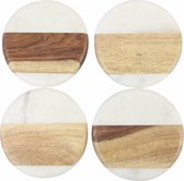 Be Home  - Wit marmer met hout ronde onderzetters (set van 4) - Onderzetters
