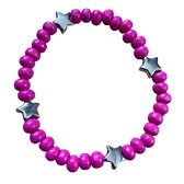 Enkelbandje-Roze-Ster-15 cm-Hout-Stretch-Charme Bijoux