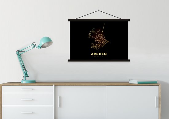 Porte-affiche avec affiche - Affiche scolaire - Plan de la ville - Arnhem - Carte - Nederland - Carte - 90x60 cm - Lattes noires