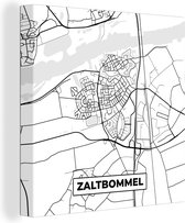 Canvas Schilderij Zaltbommel - Zwart Wit - Stadskaart - Plattegrond - Kaart - Nederland - 90x90 cm - Wanddecoratie