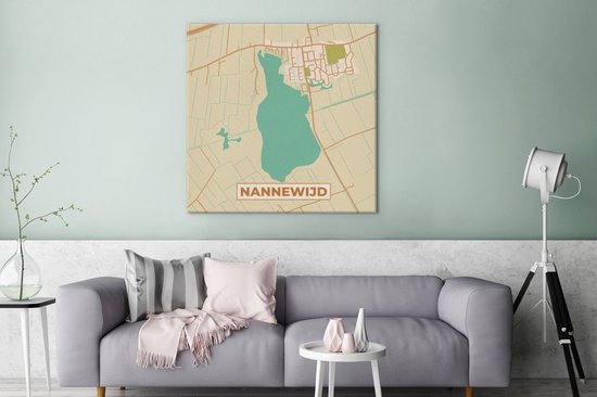 Tableau sur toile Plan d'étage - Vintage - Plan de ville - Nannewijd - Carte - 90x90 cm - Décoration murale