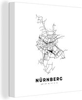 Canvas Schilderij Stadskaart – Plattegrond – Duitsland – Zwart Wit – Nürnberg – Kaart - 50x50 cm - Wanddecoratie