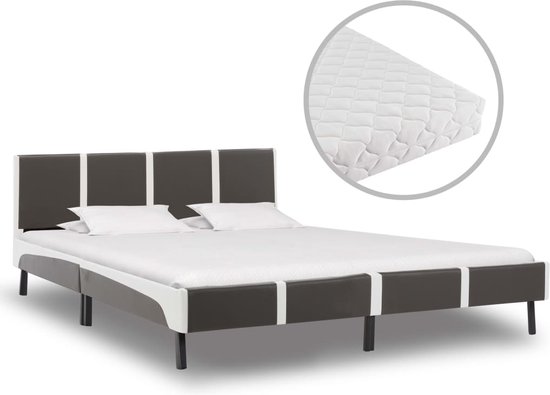 Medina Bed met matras grijs en wit kunstleer 180x200 cm