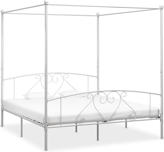 Medina cadre de lit à baldaquin métal blanc 180x200 cm