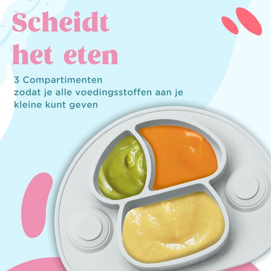Nevi Kunststof Placemats - Kinderbestek Kinderservies Baby servies- Kinderbord - Placemat kinderen - Bord met zuignappen Grijs van Nevi — afbeelding 4