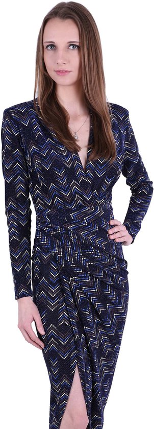 Marineblauwe gedrapeerde maxi-jurk met geometrische patronen - John Zack