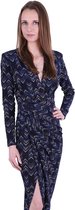Marineblauwe gedrapeerde maxi-jurk met geometrische patronen - John Zack / M