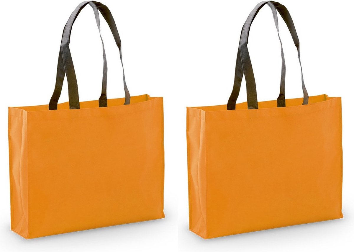 Draagtas / goodie- 2x stuks -bag / schoudertas / boodschappentas - oranje - 40 x 32 x 11 cm