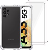 Hoesje geschikt voor Samsung A33 5G + 2x Screenprotector – Tempered Glass - Extreme Shock Case Transparant