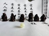 Een mini jade kraal + Boeddha sleutelhanger zwart  set van 6 stuks Feng Shui gelukspoppetjes geluksbrenger