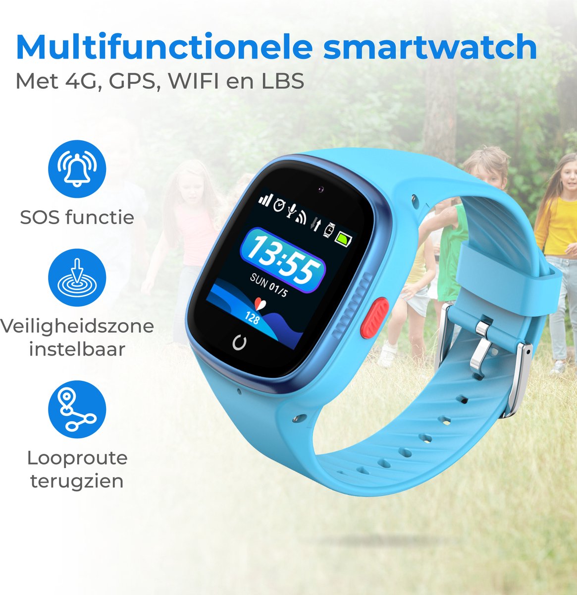 Nuvance 4G Kinder Smartwatch met Belfunctie GPS Horloge Tracker