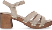 Manfield - Dames - Taupe suède sandalen met blokhak - Maat 37