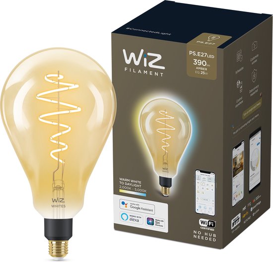 WiZ Ampoule ambre à filament 25 W PS160 E27, Ampoule intelligente, Wi-Fi, Or, E27, Blanc, 2000 K
